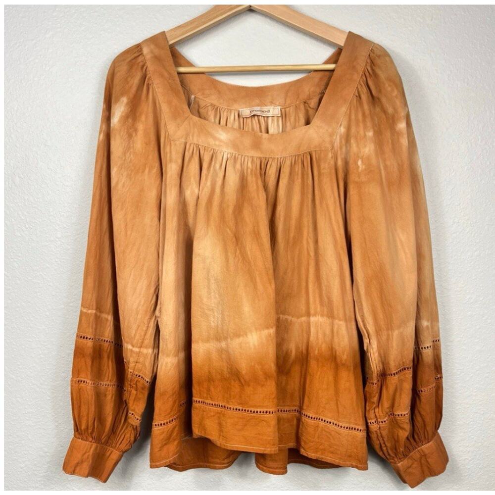 Women's Boho Long Sleeve Blouse Medium Peasant Ombré Cotton Pumpkin Cottagecore